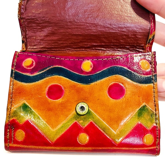 Vintage 1993 MTC India Hand Painted Leather Wallet Multicolour Coin Purse Red - Picture 8 of 16